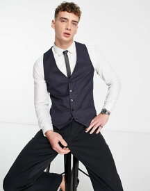 【送料無料】 リバーアイランド メンズ ジャケット・ブルゾン アウター River Island slim check suit vest in navy NAVY