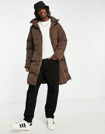 【送料無料】 シックスジュン メンズ ジャケット・ブルゾン アウター Sixth June oversize longline puffer coat in brown BROWN