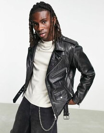 【送料無料】 リクレイム ヴィンテージ メンズ ジャケット・ブルゾン アウター Reclaimed Vintage leather moto jacket in black with metal trims Black