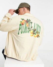 【送料無料】 エイソス メンズ ジャケット・ブルゾン アウター ASOS DESIGN oversized harrington jacket with photographic fruit front and back print CREME BRULEE
