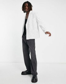 【送料無料】 リキュールアンドポーカー メンズ ジャケット・ブルゾン アウター Liquor N Poker oversized suit jacket in off white with vertical pinstripe WHITE
