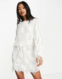 【送料無料】 エイソス レディース ワンピース トップス ASOS DESIGN embellished fringe batwing mini dress in white WHITE