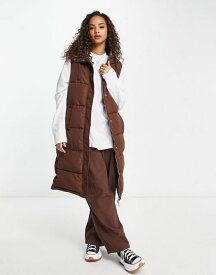 【送料無料】 ニュールック レディース ジャケット・ブルゾン アウター New Look longline padded vest in dark brown Brown