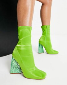 【送料無料】 エイソス レディース ブーツ・レインブーツ シューズ ASOS DESIGN Edison triangular heel sock boots in green GREEN