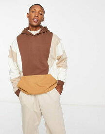 【送料無料】 エイソス メンズ パーカー・スウェット アウター ASOS DESIGN oversized hoodie with color block in brown Multi