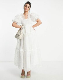 【送料無料】 シスタージュン レディース ワンピース トップス Dream Sister Jane organza puff sleeve smock dress in embroidered daisy print WHITE