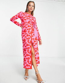 【送料無料】 ネバーフリードレスド レディース ワンピース トップス Never Fully Dressed leopard knit wrap midi dress in pink and red Pink/Red Leopard