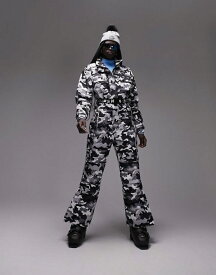 【送料無料】 トップショップ レディース ジャケット・ブルゾン アウター Topshop Sno ski suit with funnel neck & belt in camo print MONOCHROME
