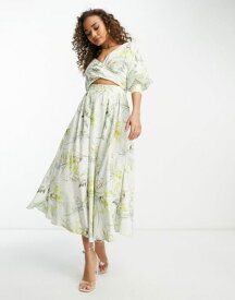 【送料無料】 エイソス レディース ワンピース トップス ASOS EDITION wrap front linen midi dress in botanical floral print Multi