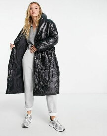 【送料無料】 リバーアイランド レディース コート アウター River Island crinkle robe puffer coat in black Black