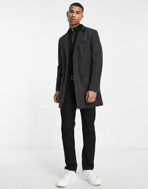 【送料無料】 フレンチコネクション メンズ コート アウター French Connection single breasted overcoat with velvet collar in charcoal Charcoal