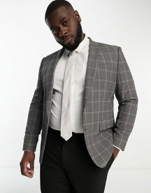 【送料無料】 リバーアイランド メンズ ジャケット・ブルゾン アウター River Island Big & Tall rafa check slim suit jacket in gray Gray