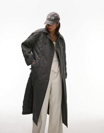 【送料無料】 トップショップ レディース コート アウター Topshop reversible long-line padded trench coat in charcoal CHARCOAL