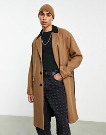 【送料無料】 トップマン メンズ コート アウター Topman unlined over coat with color block in stone and black Multi Check