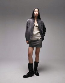 【送料無料】 トップショップ レディース ジャケット・ブルゾン アウター Topshop denim reversible shirt with check lining in gray Gray