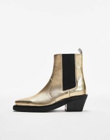 【送料無料】 トップショップ レディース ブーツ・レインブーツ シューズ Topshop Maeve leather western ankle boots in gold GOLD