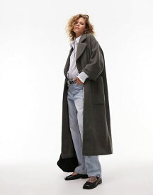 【送料無料】 トップショップ レディース コート アウター Topshop brushed chuck-on coat with patch pockets in charcoal CHARCOAL