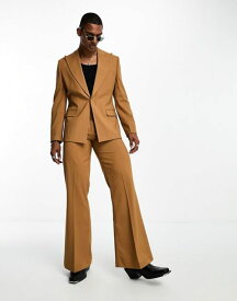 【送料無料】 エイソス メンズ ジャケット・ブルゾン アウター ASOS DESIGN skinny wide lapel suit jacket in tobacco Tobacco