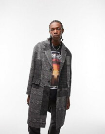 【送料無料】 トップマン メンズ ジャケット・ブルゾン アウター Topman oversized overcoat in mono plaid Mono check