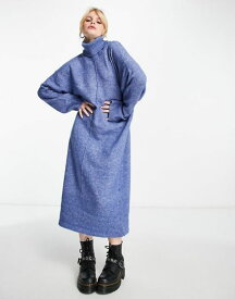 【送料無料】 オブジェクト レディース ワンピース トップス Object roll neck knitted midi dress in blue Bijou blue
