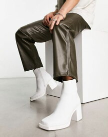 【送料無料】 エイソス メンズ ブーツ・レインブーツ シューズ ASOS DESIGN heeled chelsea boots in white leather with white sole WHITE