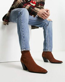 【送料無料】 エイソス メンズ ブーツ・レインブーツ シューズ ASOS DESIGN heeled chelsea boots with angled heel in tan suede TAN