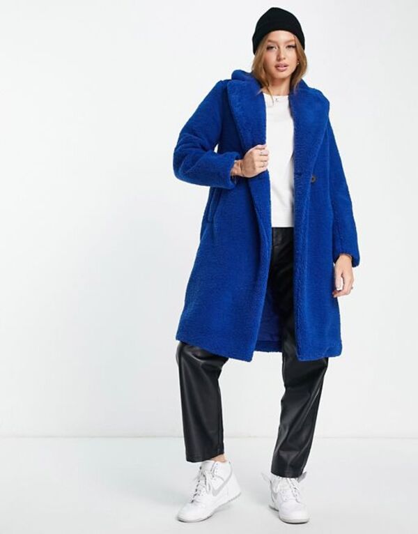 【送料無料】 ニュールック レディース コート アウター New Look borg coat in blue Blue