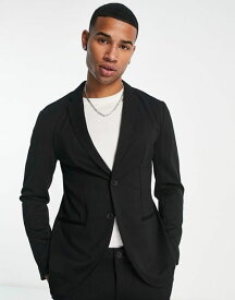 【送料無料】 ジャック アンド ジョーンズ メンズ ジャケット・ブルゾン アウター Jack & Jones Premium slim jersey suit jacket & pants in black Black