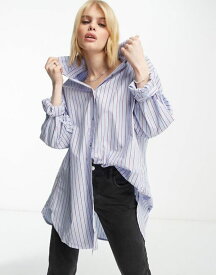 【送料無料】 オブジェクト レディース シャツ トップス Object oversized shirt in blue stripe Provence