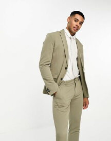 【送料無料】 ニュールック メンズ ジャケット・ブルゾン アウター New Look super skinny suit jacket in sage - suit 2 Light Khaki