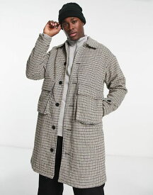 【送料無料】 アダプト メンズ ジャケット・ブルゾン アウター ADPT oversized wool mix overcoat with pockets in brown check Crockery