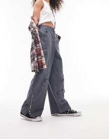 【送料無料】 トップショップ レディース カジュアルパンツ カーゴパンツ ボトムス Topshop washed high waist pocket cargo pants in gray Gray