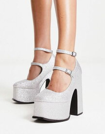 【送料無料】 シェリーズロンドン レディース ヒール シューズ Shellys London Natelle platform heeled shoes in silver glitter Silver glitter