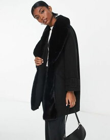 【送料無料】 リバーアイランド レディース ジャケット・ブルゾン アウター River Island faux fur swing coat in black Black