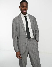 【送料無料】 ニュールック メンズ ジャケット・ブルゾン アウター New Look relaxed suit jacket in gray heritage plaid Dark Gray