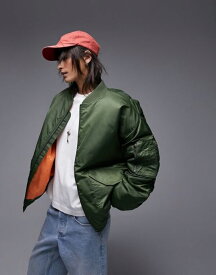 【送料無料】 トップショップ レディース ジャケット・ブルゾン アウター Topshop nero collar nylon bomber jacket in khaki Khaki