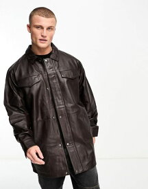 【送料無料】 エイソス メンズ ジャケット・ブルゾン アウター ASOS DESIGN oversized real leather shacket in dark brown BROWN