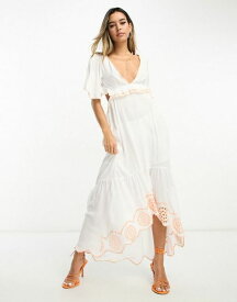 【送料無料】 リバーアイランド レディース ワンピース トップス River Island embroidered cut out maxi beach dress in white WHITE
