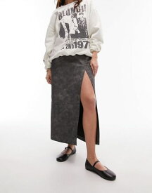 【送料無料】 トップショップ レディース スカート ボトムス Topshop leather look split seam midi skirt in distressed gray Gray