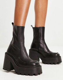 【送料無料】 エイソス レディース ブーツ・レインブーツ シューズ ASOS DESIGN Rider premium leather chunky heeled boots in black BLACK LEATHER