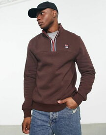 【送料無料】 フィラ メンズ パーカー・スウェット アウター Fila half zip sweatshirt with logo in brown BROWN