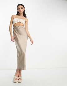 【送料無料】 フォース&レックレス レディース ワンピース トップス 4th & Reckless cami contrast satin maxi cut out dress in oyster and taupe Multi