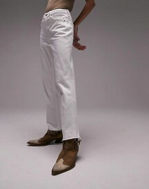 【送料無料】 トップショップ レディース デニムパンツ ボトムス Topshop mid rise straight jeans with raw hem in white White