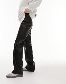 【送料無料】 トップショップ レディース カジュアルパンツ ボトムス Topshop faux leather straight leg pants in black Black