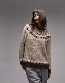【送料無料】 トップショップ レディース ニット・セーター アウター Topshop knitted ultra fluffy fairisle sweater in neutral NEUTRAL