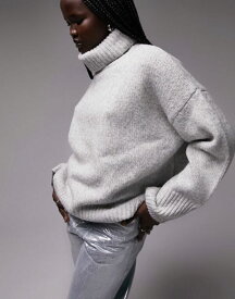 【送料無料】 トップショップ レディース ニット・セーター アウター Topshop knitted oversized roll neck sweater in gray gray