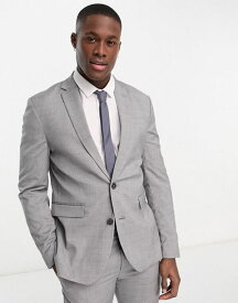 【送料無料】 ニュールック メンズ ジャケット・ブルゾン アウター New Look skinny suit jacket in gray heritage plaid Mid Gray