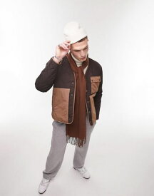 【送料無料】 トップマン メンズ ジャケット・ブルゾン アウター Topman liner jacket with mixed fabric in brown Brown
