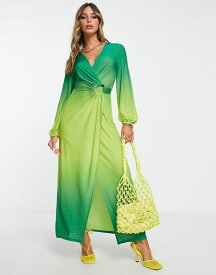 【送料無料】 リバーアイランド レディース ワンピース トップス River Island ring detail ombre wrap midi dress in green GREEN