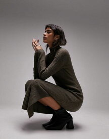 【送料無料】 トップショップ レディース ワンピース トップス Topshop knit long sleeve shaped funnel midi dress in charcoal charcoal